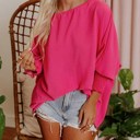 Small Rose Dark Pink Relaxed Smocked Sleeve Top