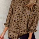 Large Brown Gathered Dotted Blouse Top