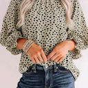 Large Khaki Gathered Dotted Blouse Top