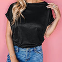 Small Black Solid Silky Tee Top