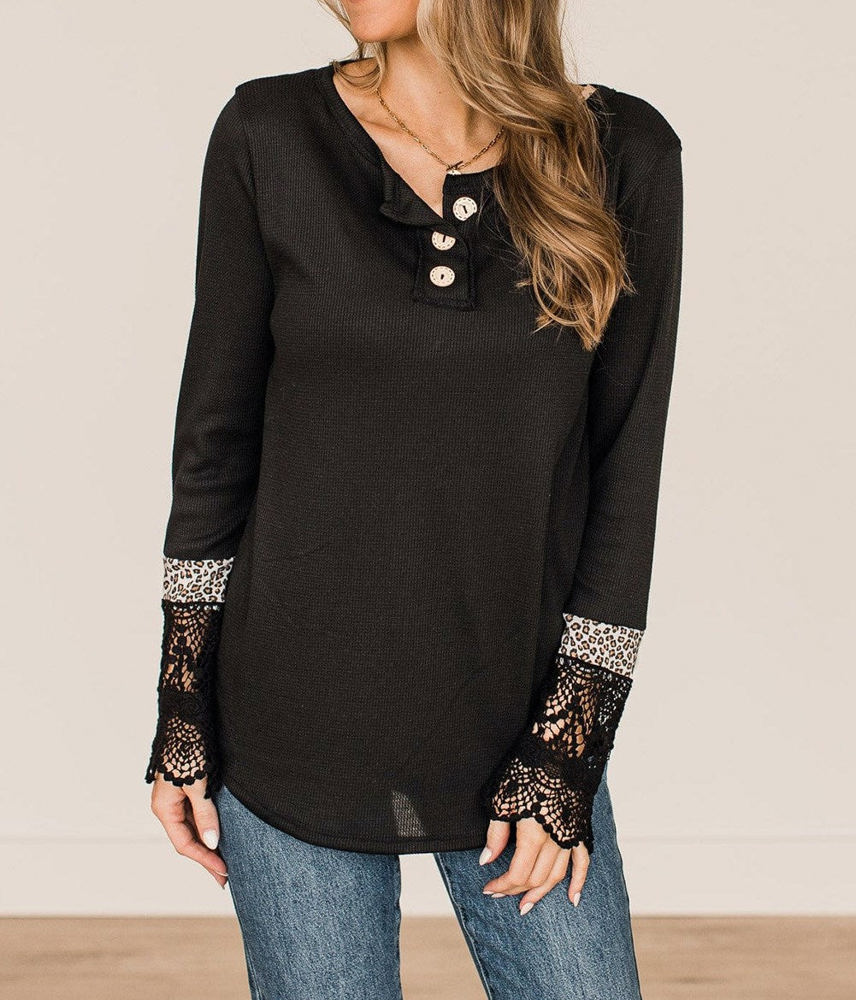 Delicate Lace Leopard Sleeve Top