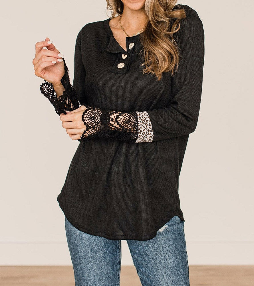 Delicate Lace Leopard Sleeve Top