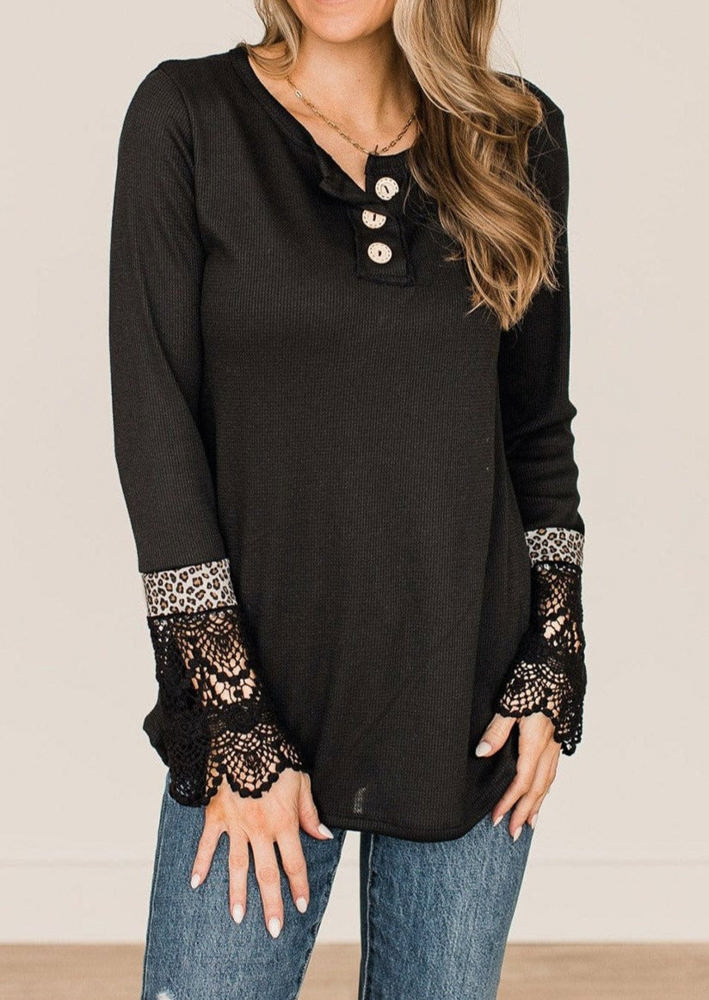 Delicate Lace Leopard Sleeve Top