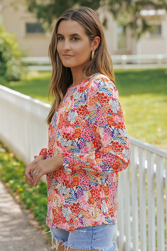 All Over Floral Print Long Sleeve Top