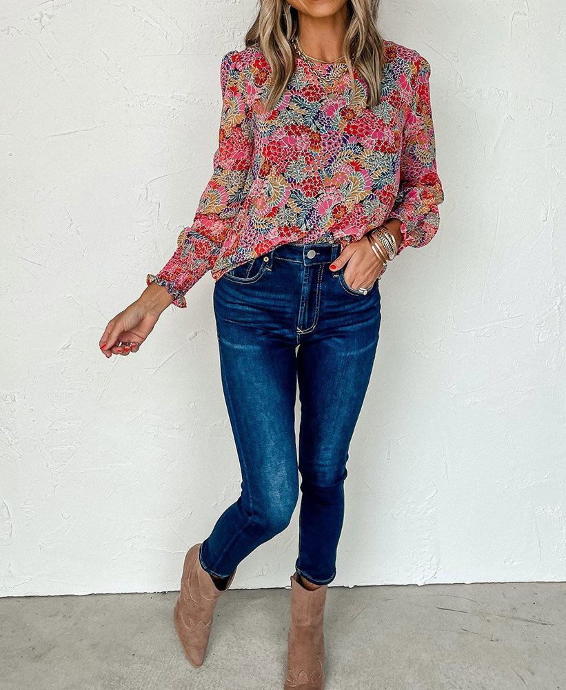 All Over Floral Print Long Sleeve Top