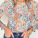 Large Blue All Over Floral Print Long Sleeve Top