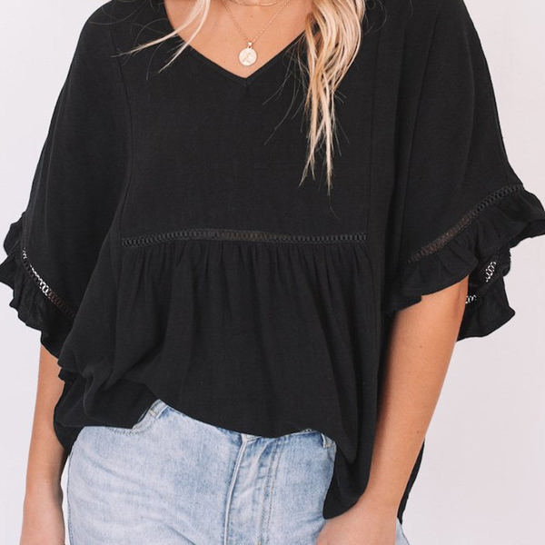 Solid Ruffled Gathered Top