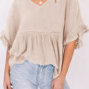 Medium Apricot Solid Ruffled Gathered Top