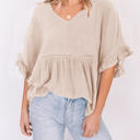 Medium Apricot Solid Ruffled Gathered Top