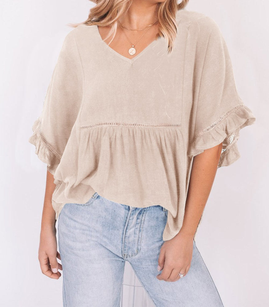 Solid Ruffled Gathered Top