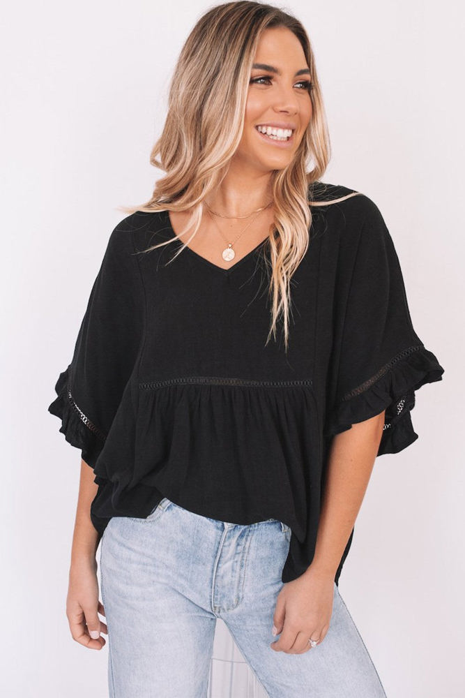 Solid Ruffled Gathered Top