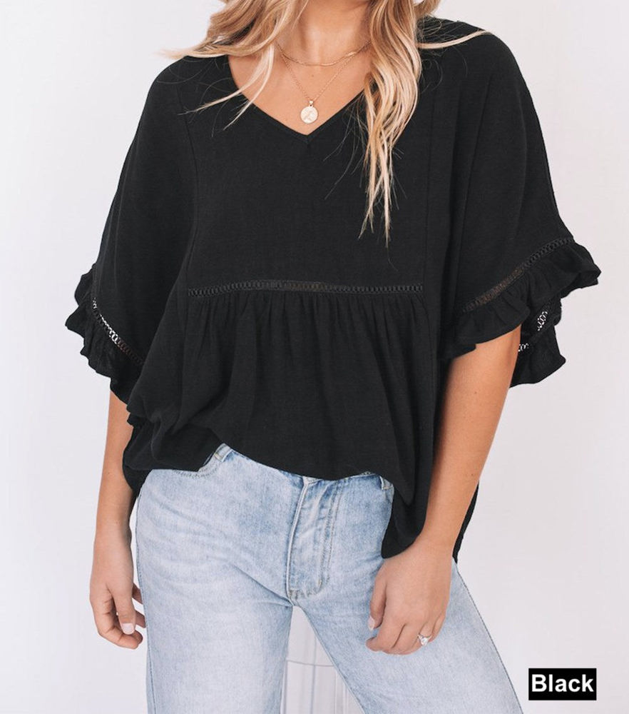 Solid Ruffled Gathered Top