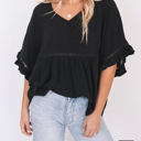 XXL Black Solid Ruffled Gathered Top