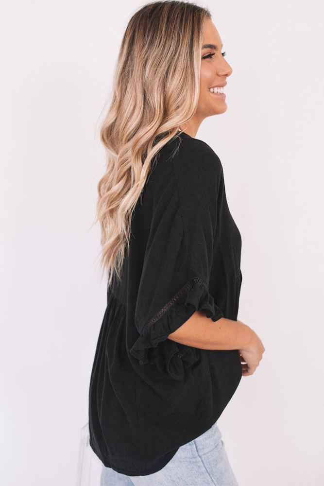 Solid Ruffled Gathered Top