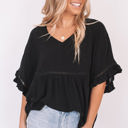 XXL Black Solid Ruffled Gathered Top