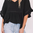 XXL Black Solid Ruffled Gathered Top