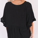 XXL Black Solid Ruffled Gathered Top