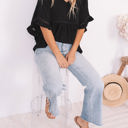 XXL Black Solid Ruffled Gathered Top