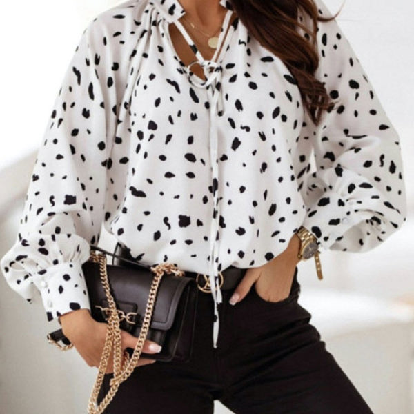 Tie Neck Spotted Blouse