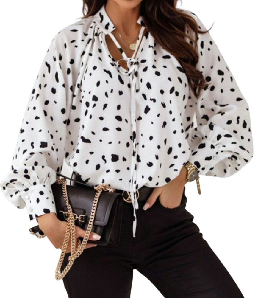 Tie Neck Spotted Blouse