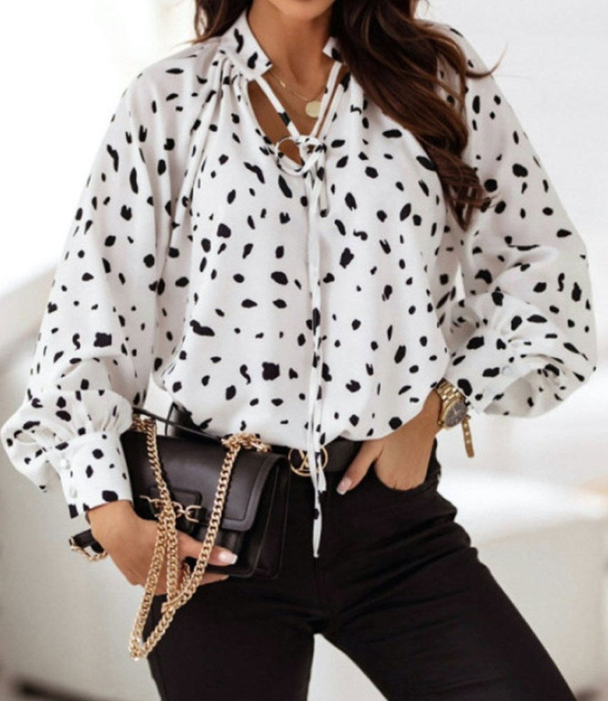 Tie Neck Spotted Blouse