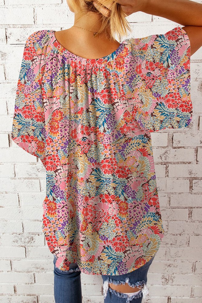 V Neck Draped Floral Top