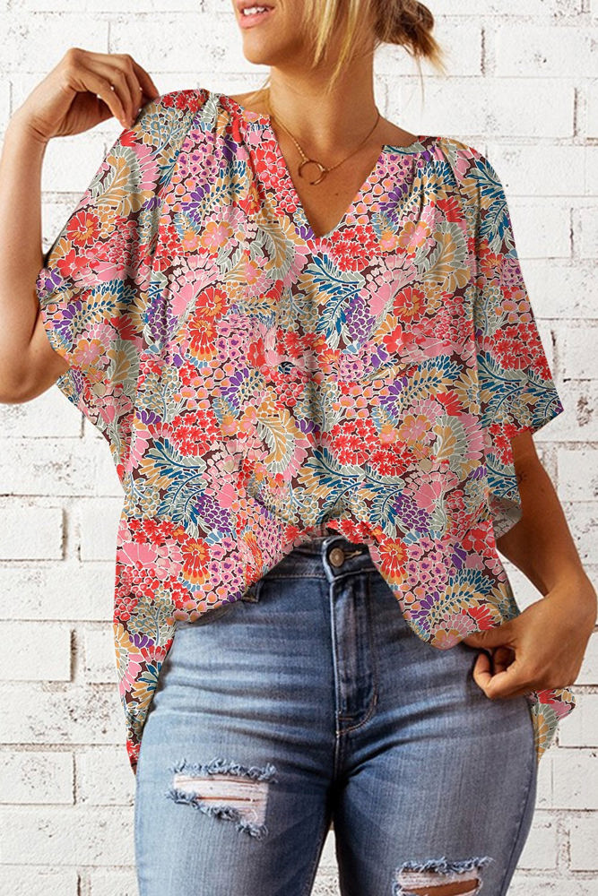 V Neck Draped Floral Top