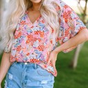  V Neck Draped Floral Top