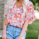  V Neck Draped Floral Top