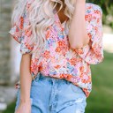  V Neck Draped Floral Top