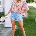  V Neck Draped Floral Top