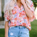  V Neck Draped Floral Top