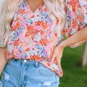  V Neck Draped Floral Top