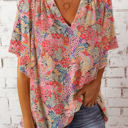 Large V Neck Draped Floral Top