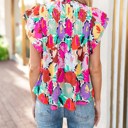  Vivid Floral Pleated Ruffled Top