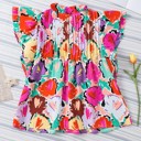  Vivid Floral Pleated Ruffled Top