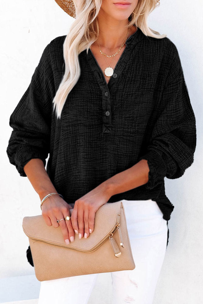 Crinkled Cotton Long Sleeve Top