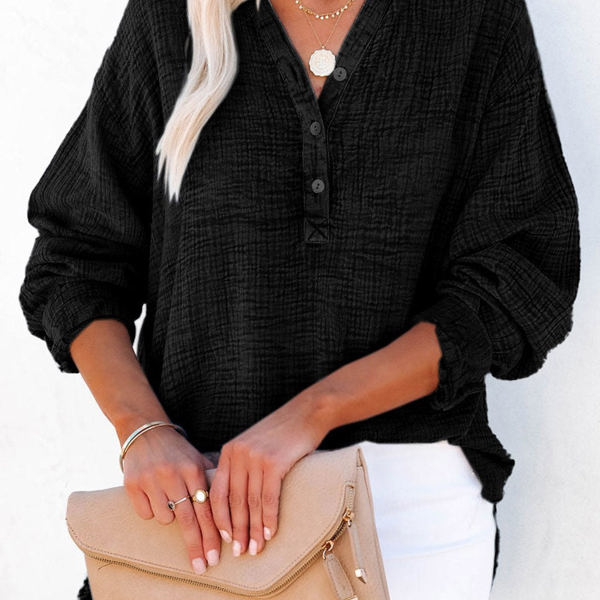 Crinkled Cotton Long Sleeve Top