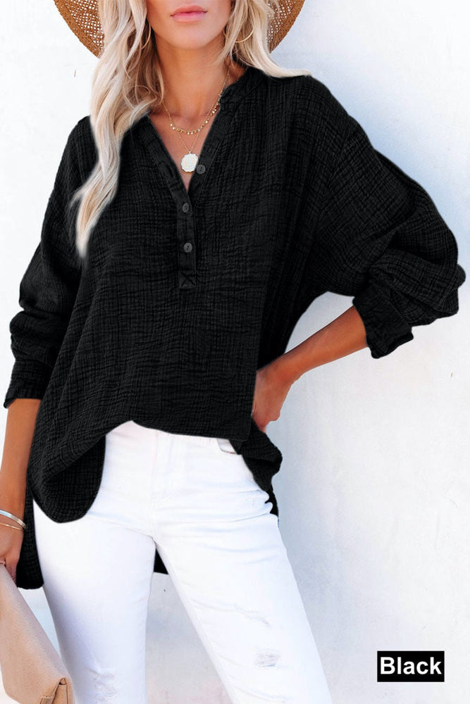 Crinkled Cotton Long Sleeve Top