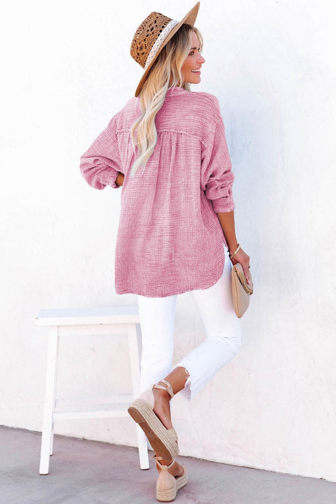 Crinkled Cotton Long Sleeve Top