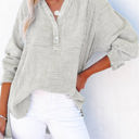 Small Gray Crinkled Cotton Long Sleeve Top