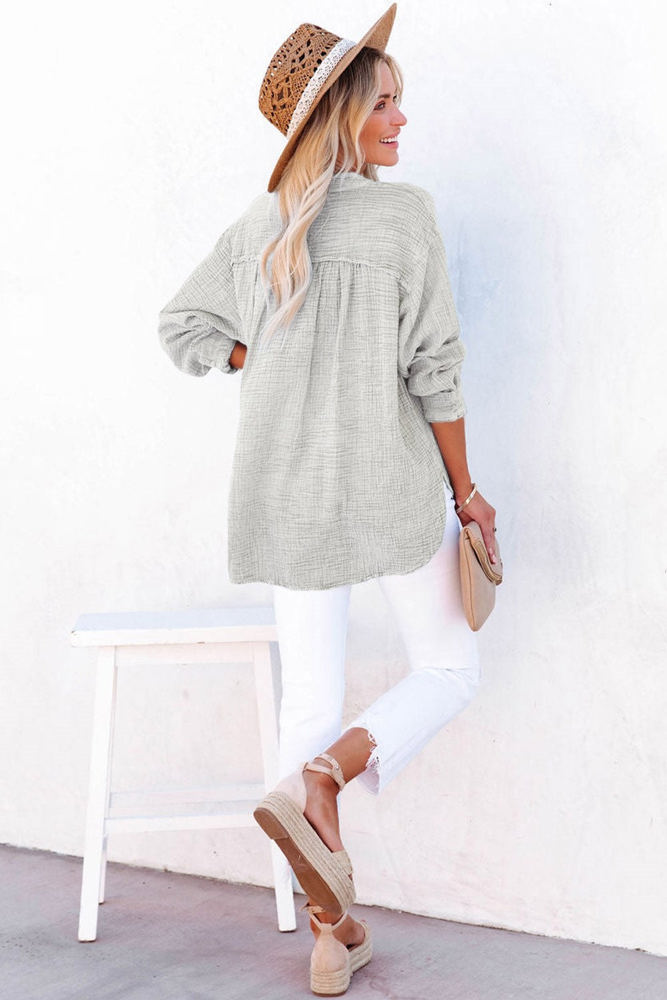 Crinkled Cotton Long Sleeve Top