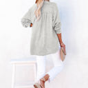 Small Gray Crinkled Cotton Long Sleeve Top