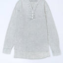 Small Gray Crinkled Cotton Long Sleeve Top