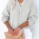 XXL Gray Crinkled Cotton Long Sleeve Top