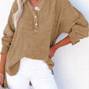 Small Brown Crinkled Cotton Long Sleeve Top