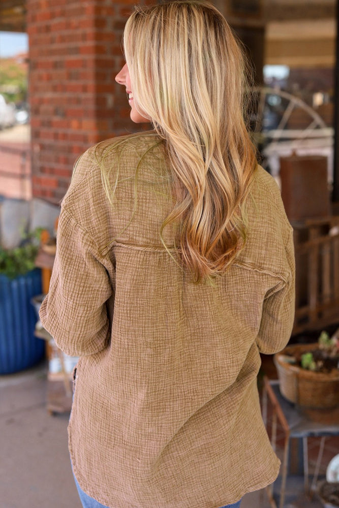 Crinkled Cotton Long Sleeve Top