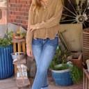 Small Brown Crinkled Cotton Long Sleeve Top