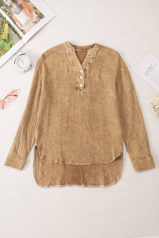 Crinkled Cotton Long Sleeve Top