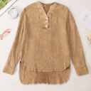 Small Brown Crinkled Cotton Long Sleeve Top